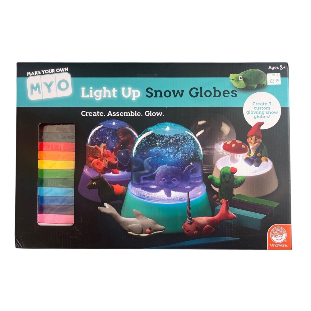 Light Up Snow Globes Craft Kit MYO Ages 8+ Mindware Make Your Own New Open Box